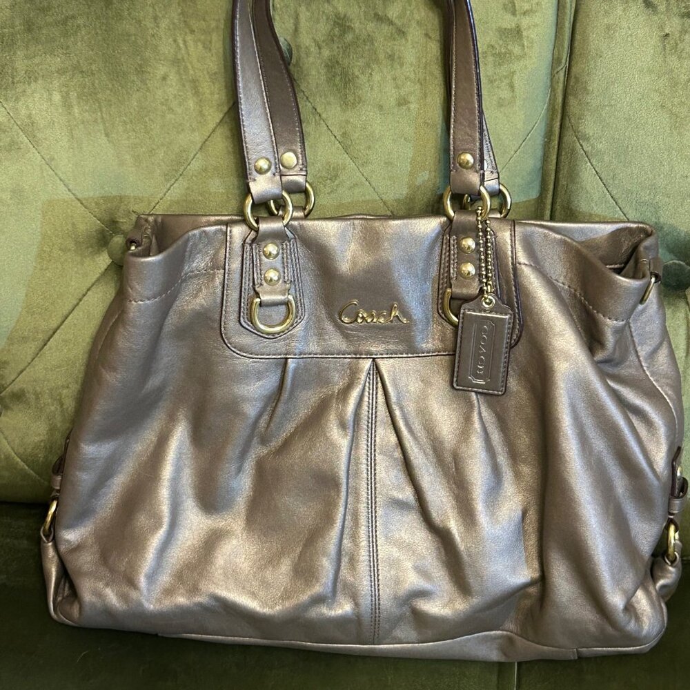 Coach Leather Ashley Metallic Gold Leather Shoulder Handbag